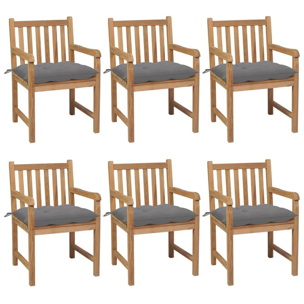 Petromila vidaXL Záhradné stoličky 6 ks so sivými podložkami tíkový masív